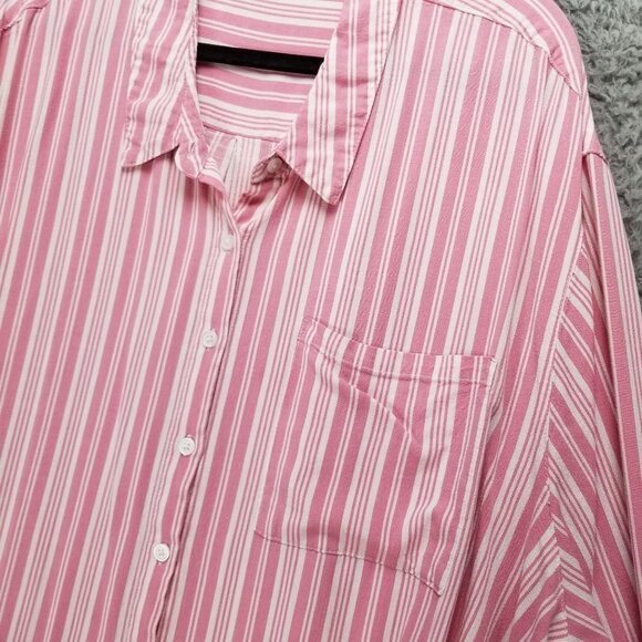 Torrid Shirt Womens 4X Pink Striped Long Sleeve Button Up Collared Pocket - Picture 4 of 11